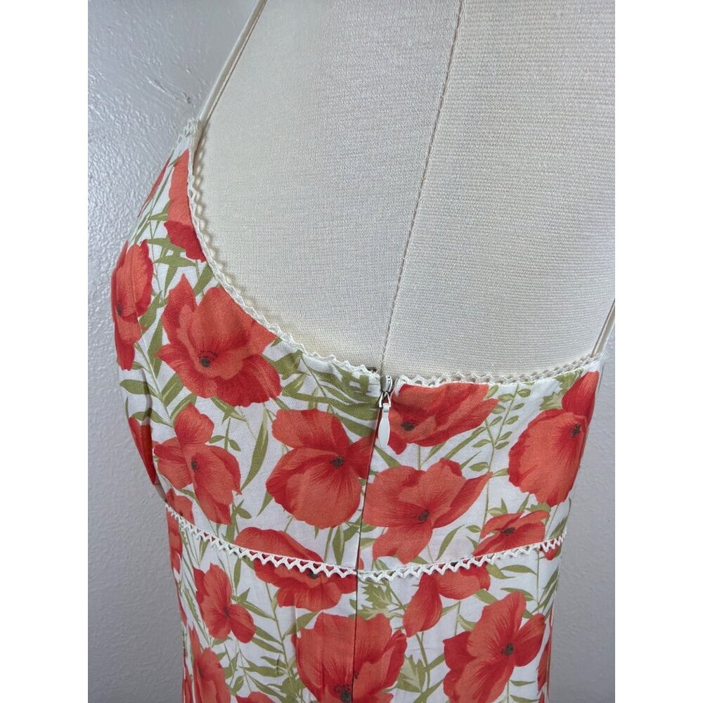 NWT Ann Taylor Coral-Red Poppy Floral Cotton  Summer Midi Dress  Size 10 - Picture 10 of 16